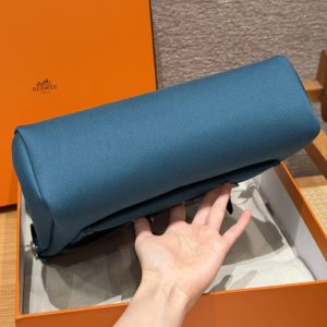Hermes Herbag Zip 31 Bag Retourne New Blue Jean Noir Handmade In Canvas and Hunter Cowhide Silver Hardware - Image 21