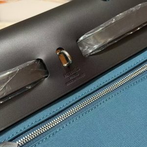 Hermes Herbag Zip 31 Bag Retourne New Blue Jean Noir Handmade In Canvas and Hunter Cowhide Silver Hardware - Image 18
