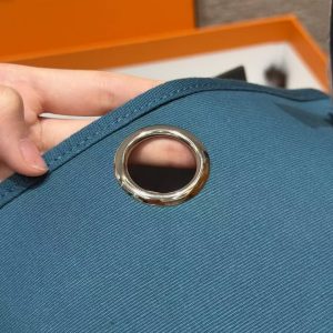 Hermes Herbag Zip 31 Bag Retourne New Blue Jean Noir Handmade In Canvas and Hunter Cowhide Silver Hardware - Image 13