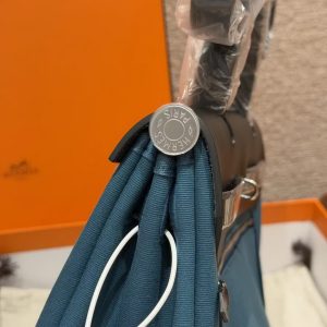 Hermes Herbag Zip 31 Bag Retourne New Blue Jean Noir Handmade In Canvas and Hunter Cowhide Silver Hardware - Image 12
