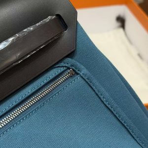 Hermes Herbag Zip 31 Bag Retourne New Blue Jean Noir Handmade In Canvas and Hunter Cowhide Silver Hardware - Image 10
