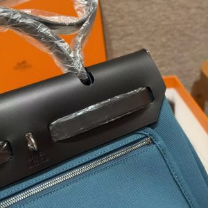 Hermes Herbag Zip 31 Bag Retourne New Blue Jean Noir Handmade In Canvas and Hunter Cowhide Silver Hardware - Image 9