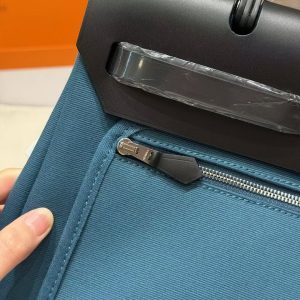 Hermes Herbag Zip 31 Bag Retourne New Blue Jean Noir Handmade In Canvas and Hunter Cowhide Silver Hardware - Image 8