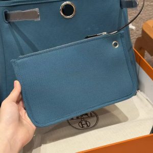 Hermes Herbag Zip 31 Bag Retourne New Blue Jean Noir Handmade In Canvas and Hunter Cowhide Silver Hardware - Image 7