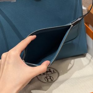 Hermes Herbag Zip 31 Bag Retourne New Blue Jean Noir Handmade In Canvas and Hunter Cowhide Silver Hardware - Image 6