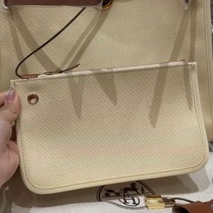 Hermes Herbag Zip 31 Bag Retourne Y1 Vanille 37 Gold Handmade In Canvas and Hunter Cowhide Gold Hardware - Image 6