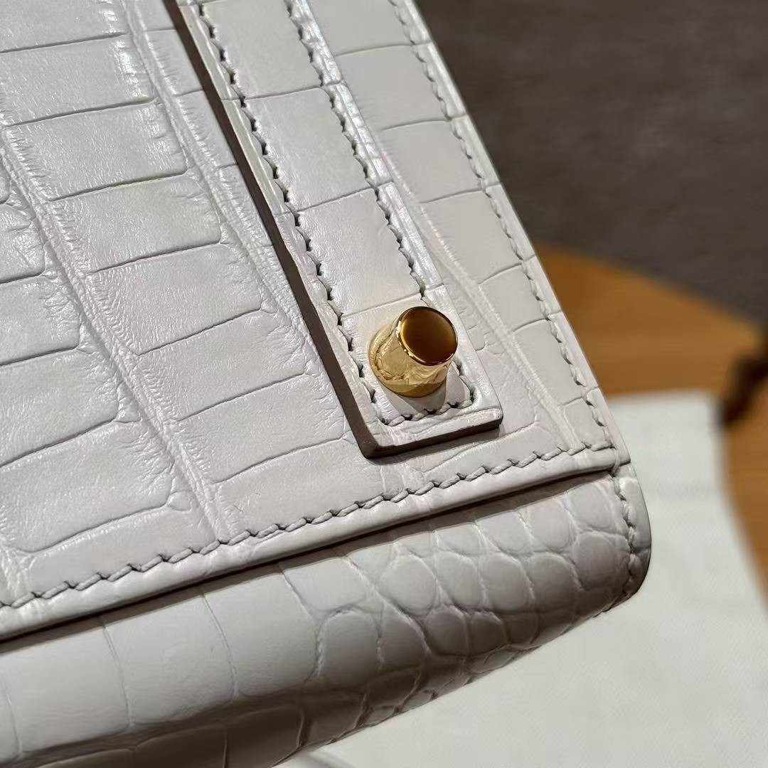 Hermes Birkin 20 Bag 8L Beton Handmade In Matte Alligator Leather Gold Hardware - Image 10