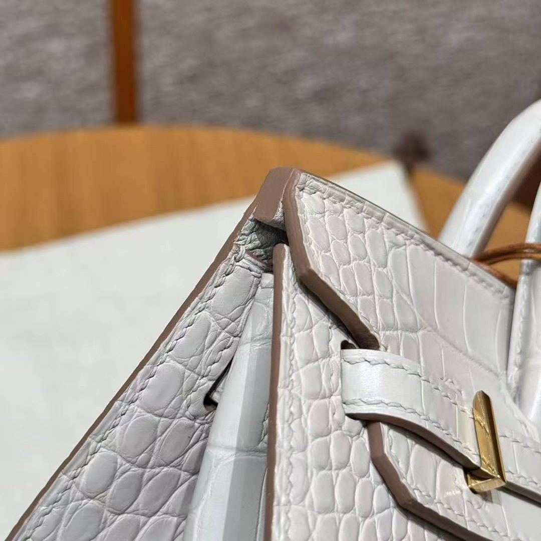 Hermes Birkin 20 Bag 8L Beton Handmade In Matte Alligator Leather Gold Hardware - Image 5