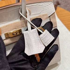 Hermes Birkin 20 Bag 8L Beton Handmade In Matte Alligator Leather Gold Hardware - Image 3