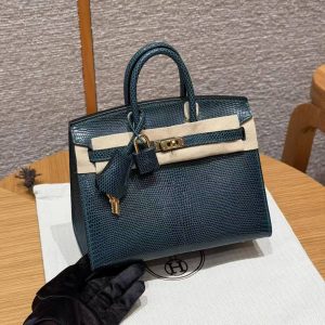 Hermes Birkin 20 Bag Handmade In Lizard Leather Gold Hardware 60 Vert Cypres