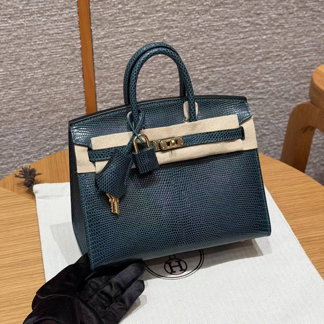 Hermes Birkin 20 Bag Handmade In Lizard Leather Gold Hardware 60 Vert Cypres