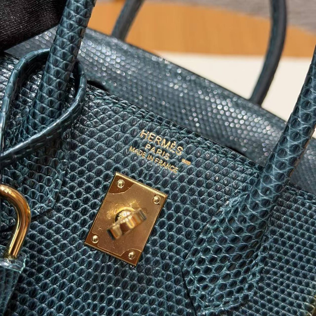 Hermes Birkin 20 Bag Handmade In Lizard Leather Gold Hardware 60 Vert Cypres - Image 18