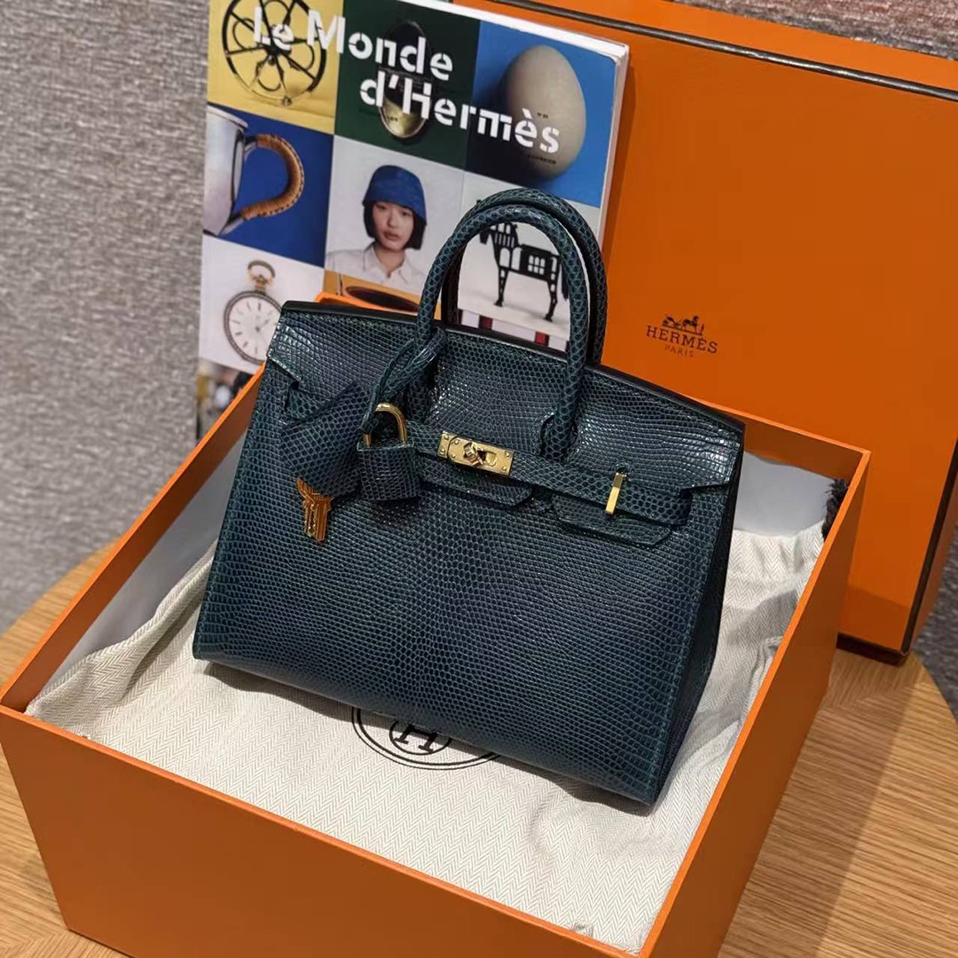 Hermes Birkin 20 Bag Handmade In Lizard Leather Gold Hardware 60 Vert Cypres - Image 15
