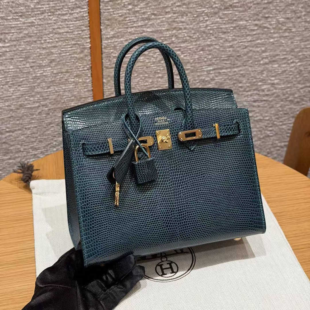 Hermes Birkin 20 Bag Handmade In Lizard Leather Gold Hardware 60 Vert Cypres - Image 14