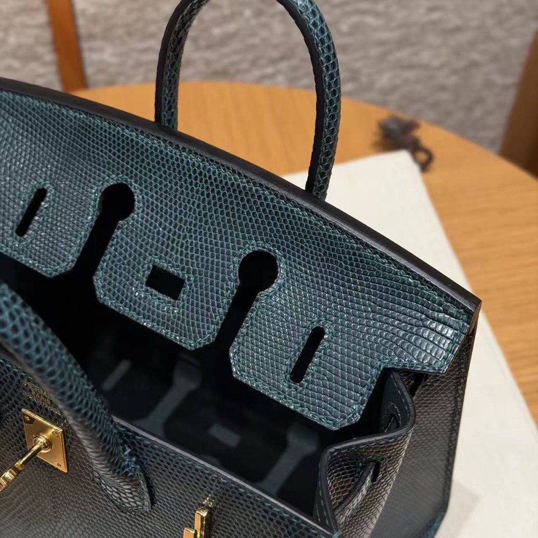 Hermes Birkin 20 Bag Handmade In Lizard Leather Gold Hardware 60 Vert Cypres - Image 12