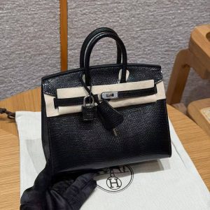 Hermes Birkin 20 Bag Handmade In Lizard Leather Silver Hardware 89 Noir