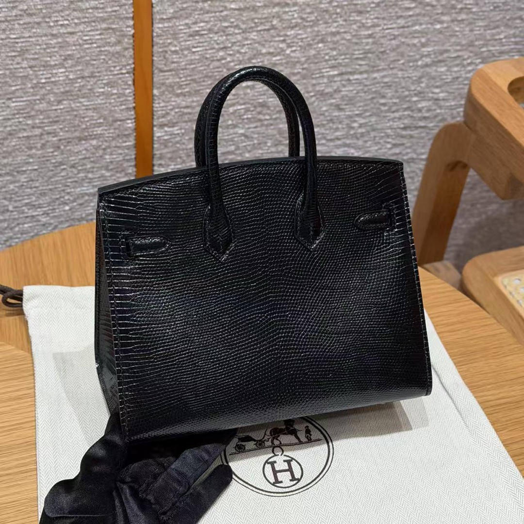 Hermes Birkin 20 Bag Handmade In Lizard Leather Silver Hardware 89 Noir - Image 2