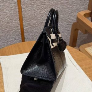 Hermes Birkin 20 Bag Handmade In Lizard Leather Silver Hardware 89 Noir - Image 19