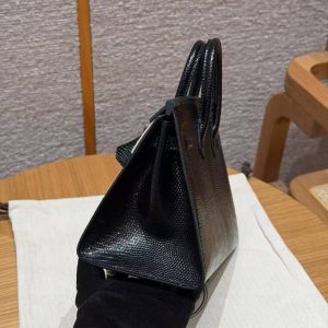 Hermes Birkin 20 Bag Handmade In Lizard Leather Silver Hardware 89 Noir - Image 18