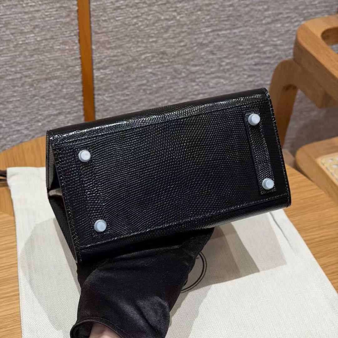 Hermes Birkin 20 Bag Handmade In Lizard Leather Silver Hardware 89 Noir - Image 17