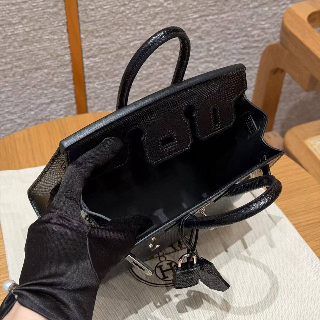 Hermes Birkin 20 Bag Handmade In Lizard Leather Silver Hardware 89 Noir - Image 16