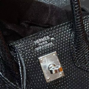 Hermes Birkin 20 Bag Handmade In Lizard Leather Silver Hardware 89 Noir - Image 15