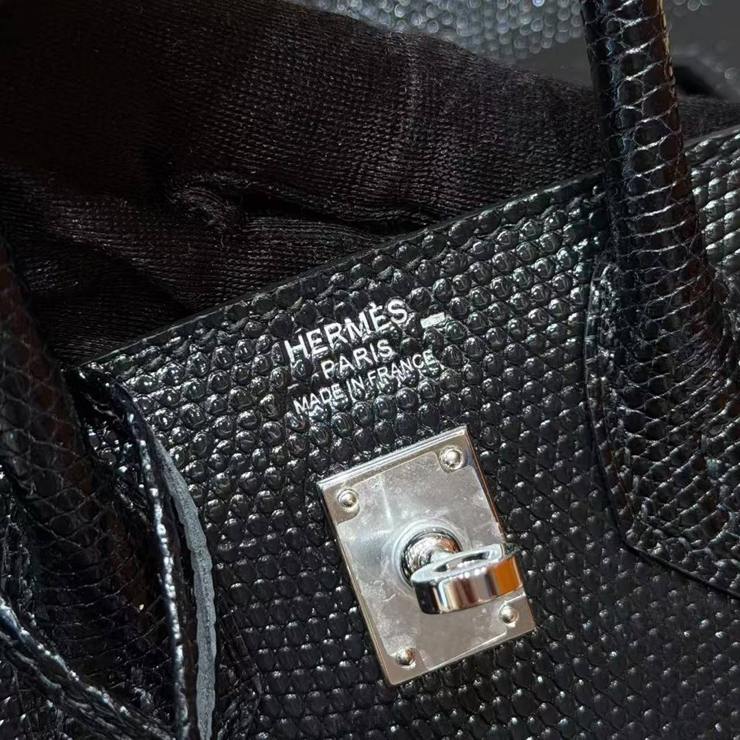 Hermes Birkin 20 Bag Handmade In Lizard Leather Silver Hardware 89 Noir - Image 15