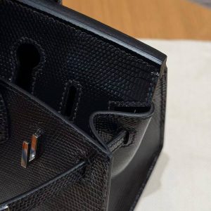 Hermes Birkin 20 Bag Handmade In Lizard Leather Silver Hardware 89 Noir - Image 13