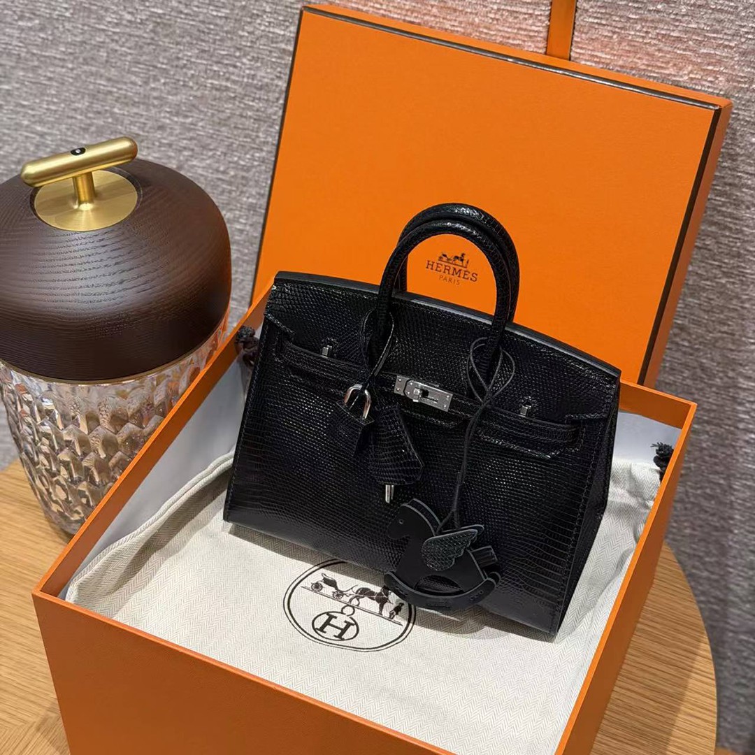 Hermes Birkin 20 Bag Handmade In Lizard Leather Silver Hardware 89 Noir - Image 11