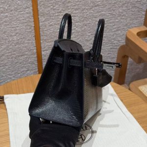 Hermes Birkin 20 Bag Handmade In Lizard Leather Silver Hardware 89 Noir - Image 9