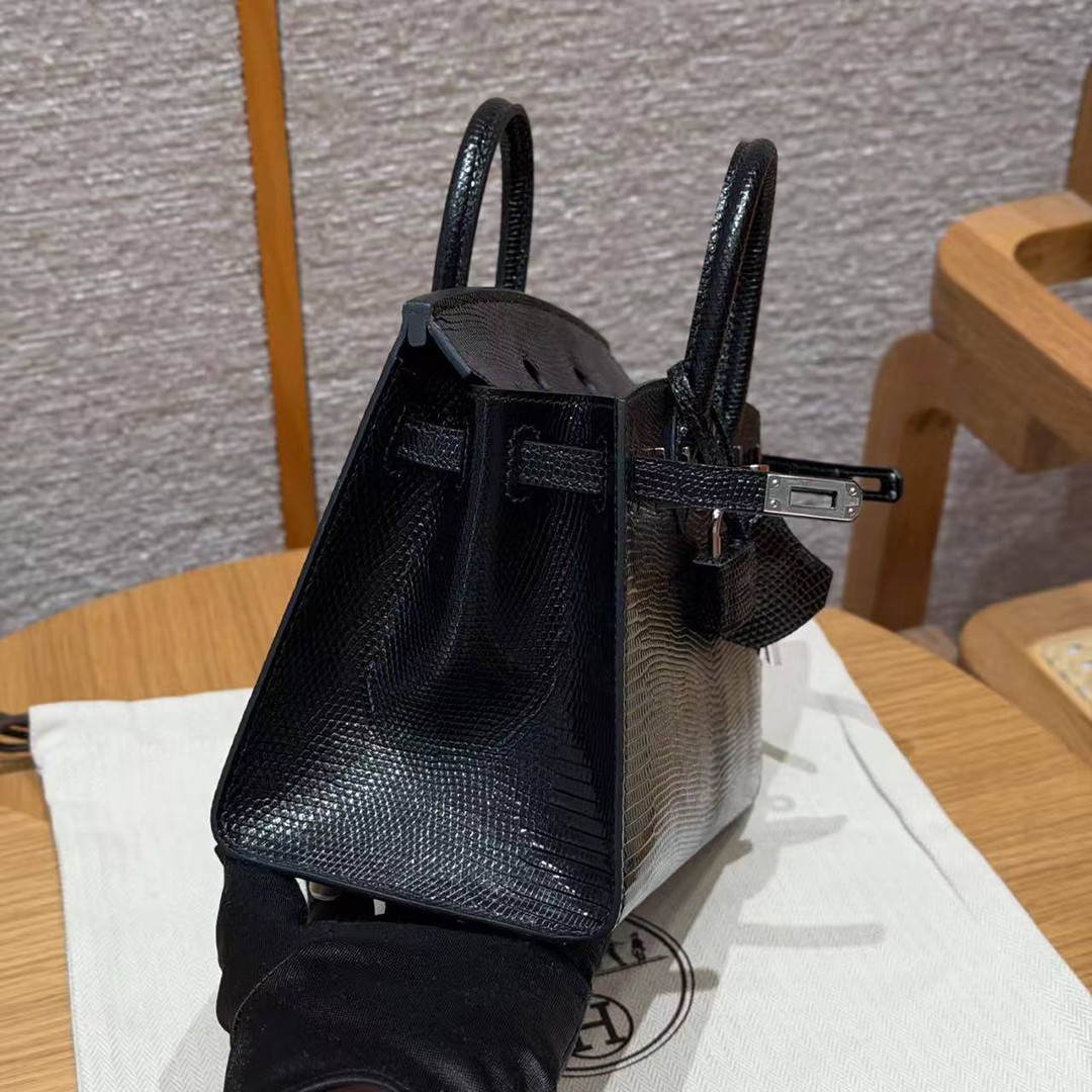 Hermes Birkin 20 Bag Handmade In Lizard Leather Silver Hardware 89 Noir - Image 9