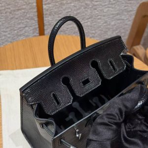 Hermes Birkin 20 Bag Handmade In Lizard Leather Silver Hardware 89 Noir - Image 8