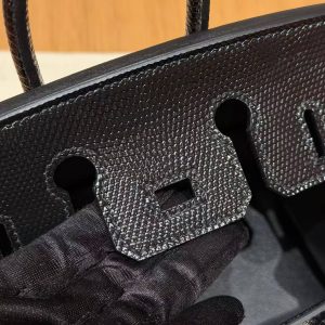 Hermes Birkin 20 Bag Handmade In Lizard Leather Silver Hardware 89 Noir - Image 7