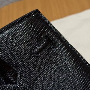 Hermes Birkin 20 Bag Handmade In Lizard Leather Silver Hardware 89 Noir - Image 6
