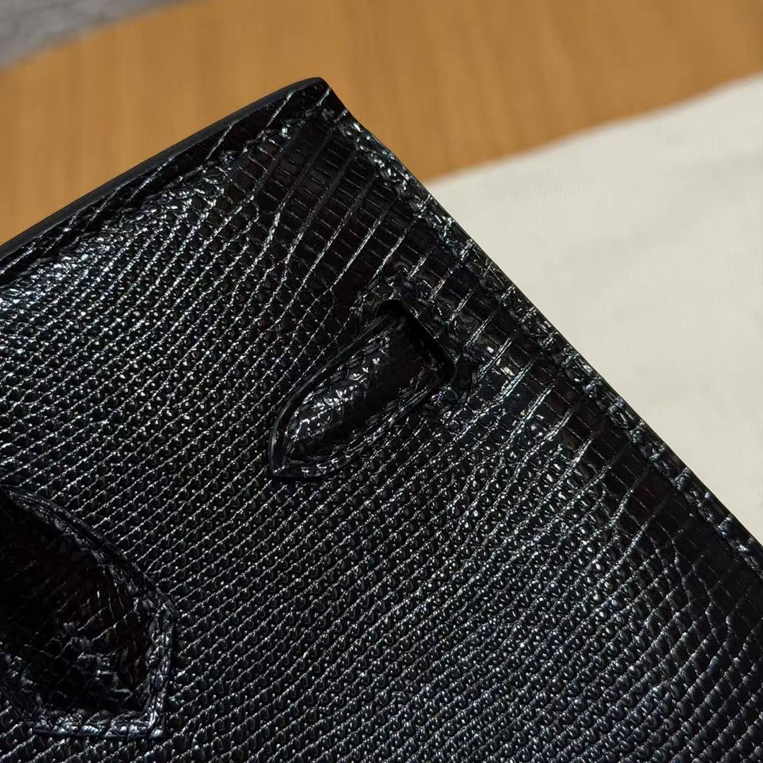Hermes Birkin 20 Bag Handmade In Lizard Leather Silver Hardware 89 Noir - Image 6