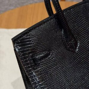Hermes Birkin 20 Bag Handmade In Lizard Leather Silver Hardware 89 Noir - Image 5