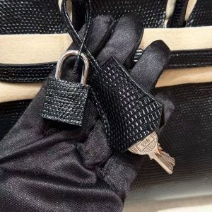 Hermes Birkin 20 Bag Handmade In Lizard Leather Silver Hardware 89 Noir - Image 4