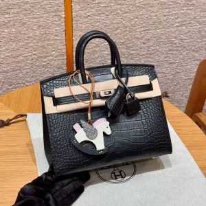 Hermes Birkin 20 Bag Handmade In Matte Alligator Crocodile Leather Silver Hardware 89 Noir