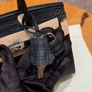 Hermes Birkin 20 Bag Handmade In Matte Alligator Crocodile Leather Silver Hardware 89 Noir - Image 12