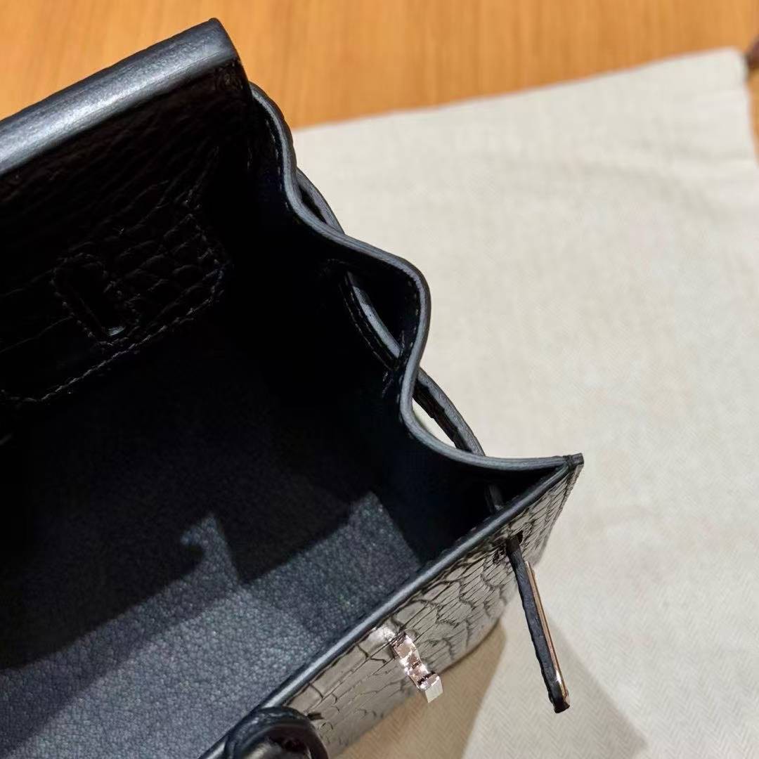 Hermes Birkin 20 Bag Handmade In Matte Alligator Crocodile Leather Silver Hardware 89 Noir - Image 11