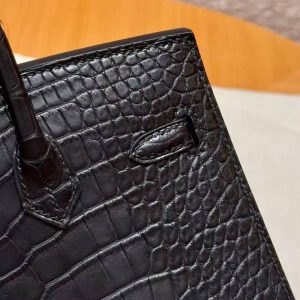 Hermes Birkin 20 Bag Handmade In Matte Alligator Crocodile Leather Silver Hardware 89 Noir - Image 8