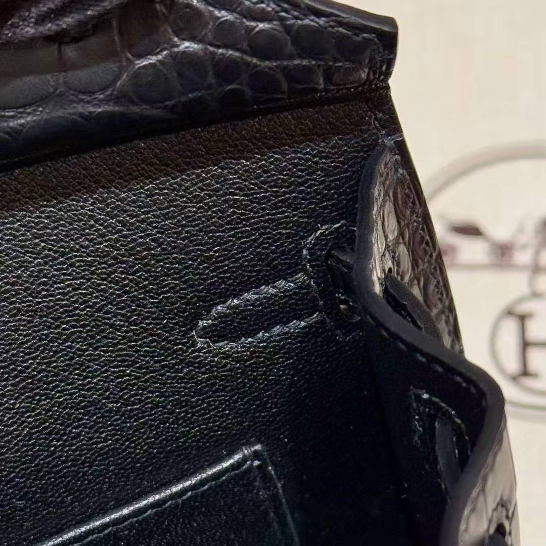 Hermes Birkin 20 Bag Handmade In Matte Alligator Crocodile Leather Silver Hardware 89 Noir - Image 7
