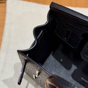 Hermes Birkin 20 Bag Handmade In Matte Alligator Crocodile Leather Silver Hardware 89 Noir - Image 5