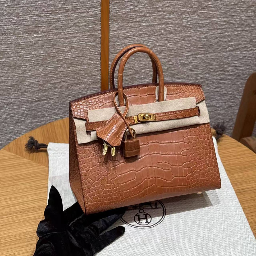 Hermes Birkin 20 Bag Handmade In Matte Alligator Leather Gold Hardware 37 Gold