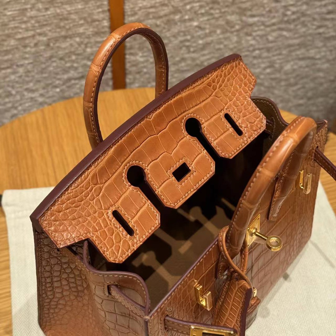 Hermes Birkin 20 Bag Handmade In Matte Alligator Leather Gold Hardware 37 Gold - Image 13