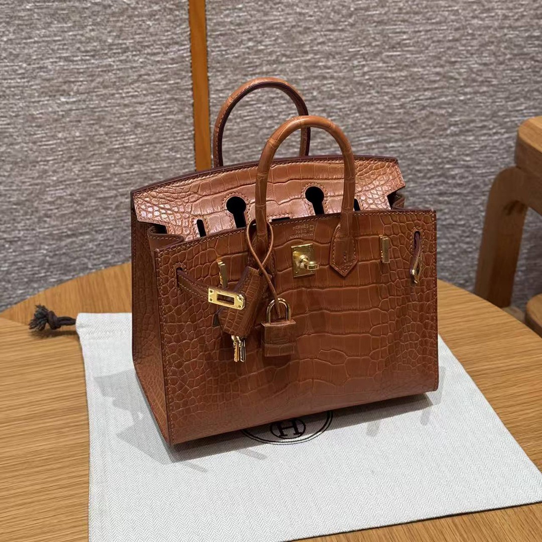 Hermes Birkin 20 Bag Handmade In Matte Alligator Leather Gold Hardware 37 Gold - Image 7
