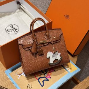 Hermes Birkin 20 Bag Handmade In Matte Alligator Leather Gold Hardware 37 Gold - Image 5