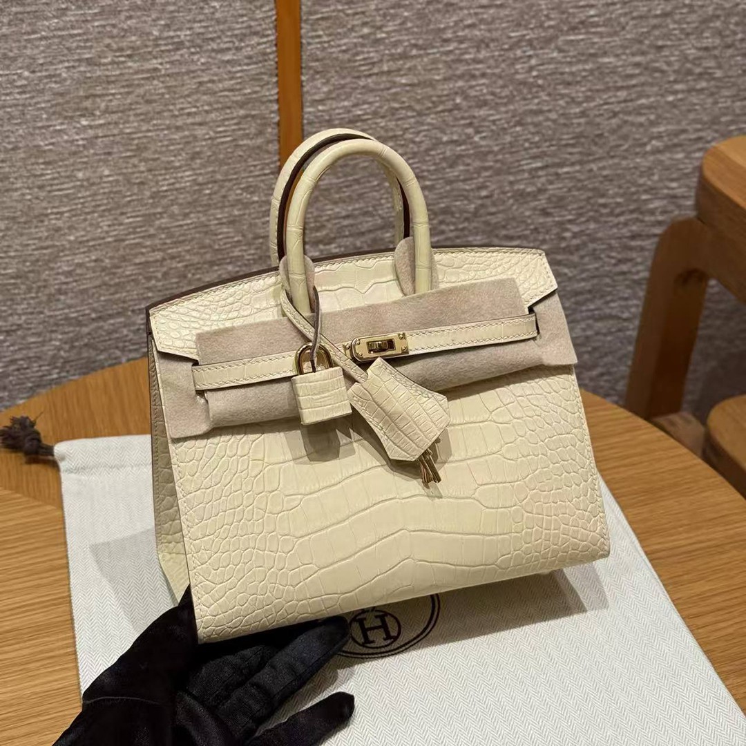 Hermes Birkin 20 Bag Handmade In Matte Alligator Leather Gold Hardware Y1 Vanille