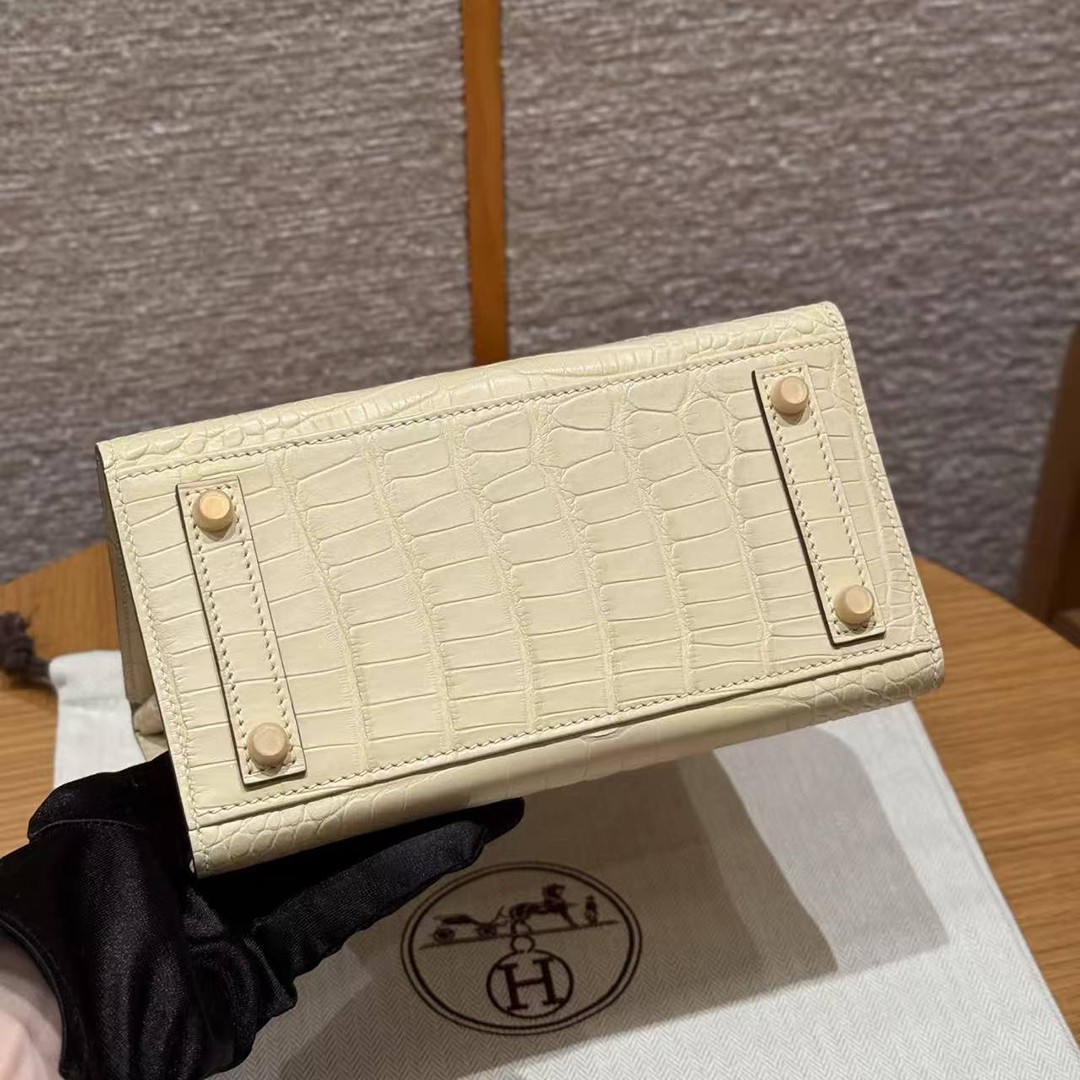 Hermes Birkin 20 Bag Handmade In Matte Alligator Leather Gold Hardware Y1 Vanille - Image 18