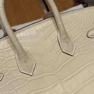 Hermes Birkin 20 Bag Handmade In Matte Alligator Leather Gold Hardware Y1 Vanille - Image 16